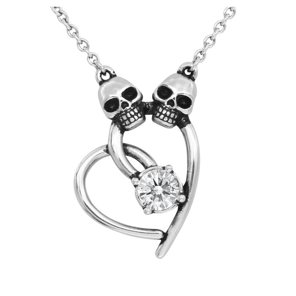 Skull Heart Necklace-Lovely Bones- 1 6.6mm Austrian Crystal NWT Stainless Steel - Picture 1 of 5